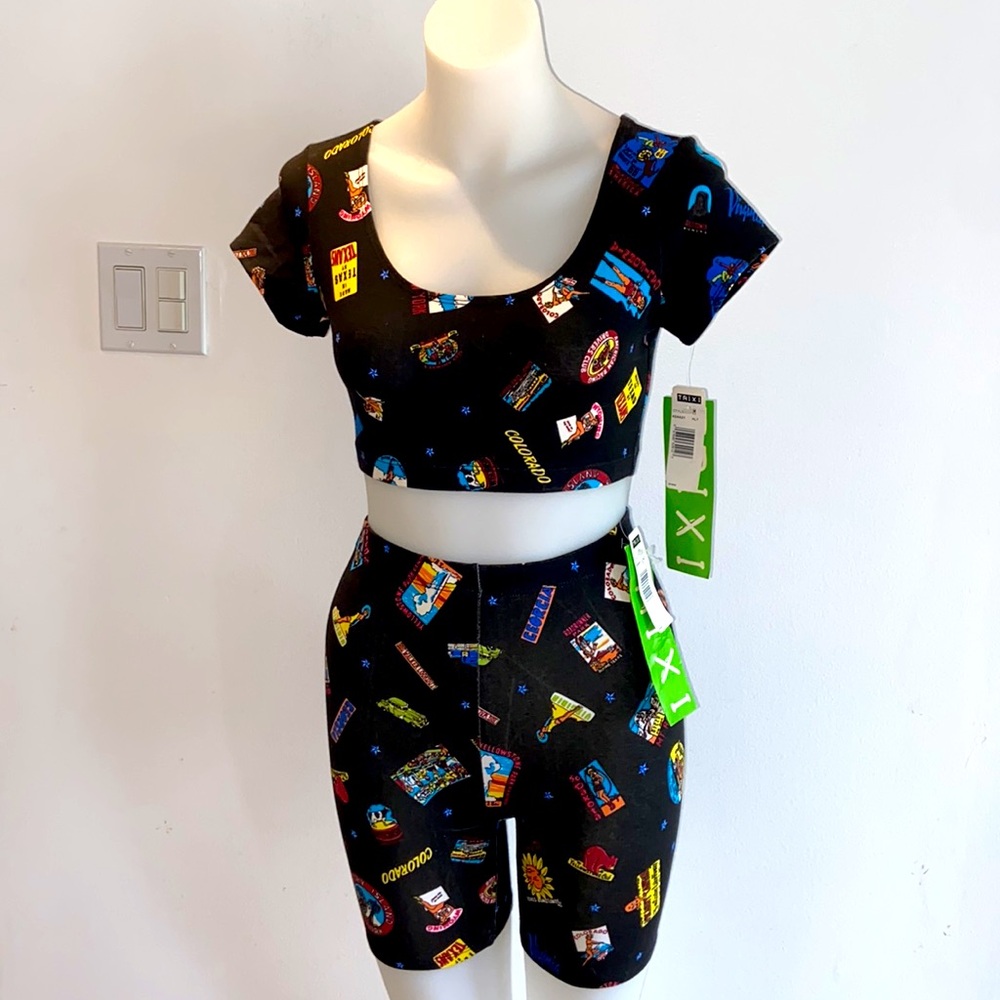 NWT TRIXIE 90s Vintage 2PCS United States Print Crop Top & Biker Shorts Set